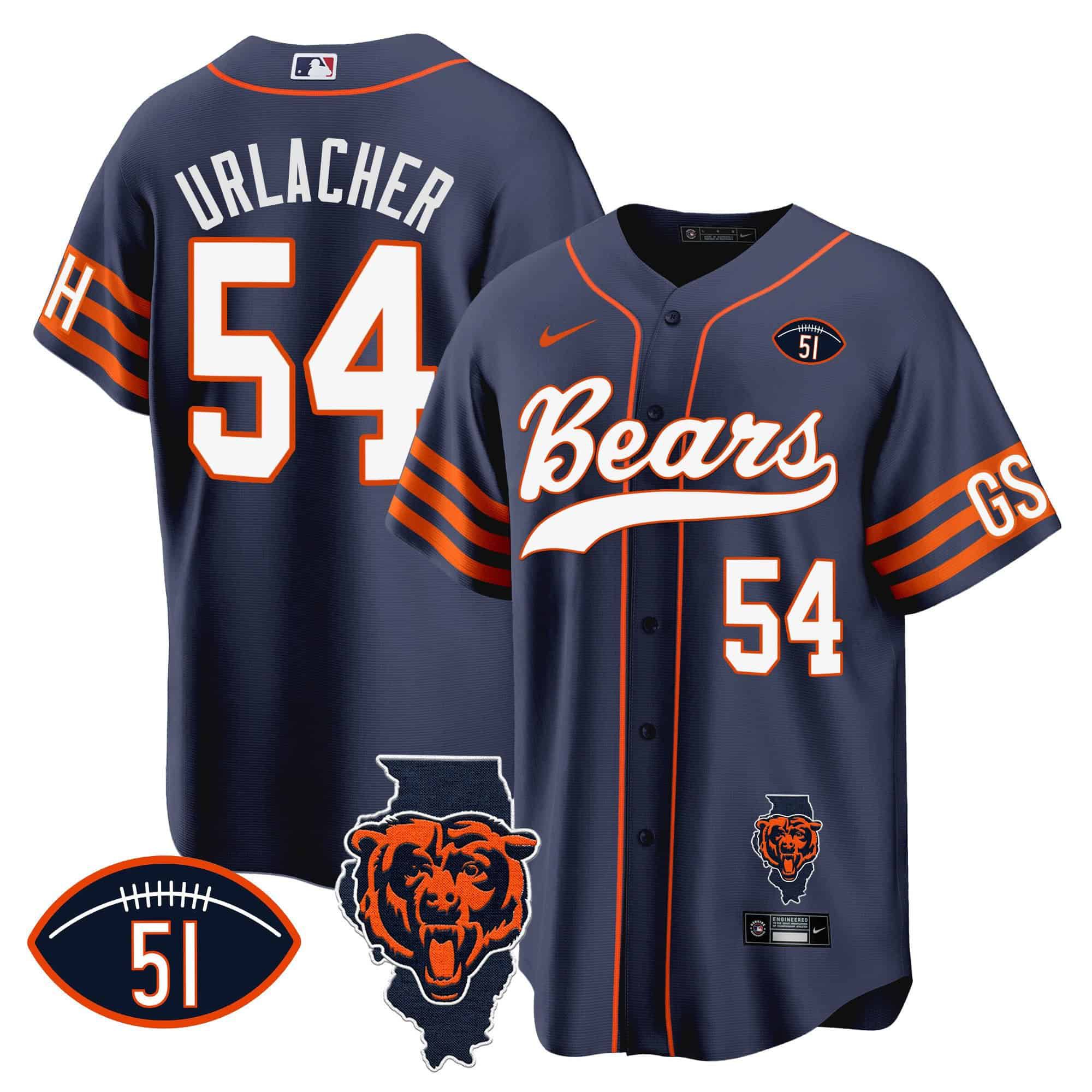 Men Chicago Bears #54 Urlacher Blue 2024 Nike Patch Baseball NFL Jersey style 1